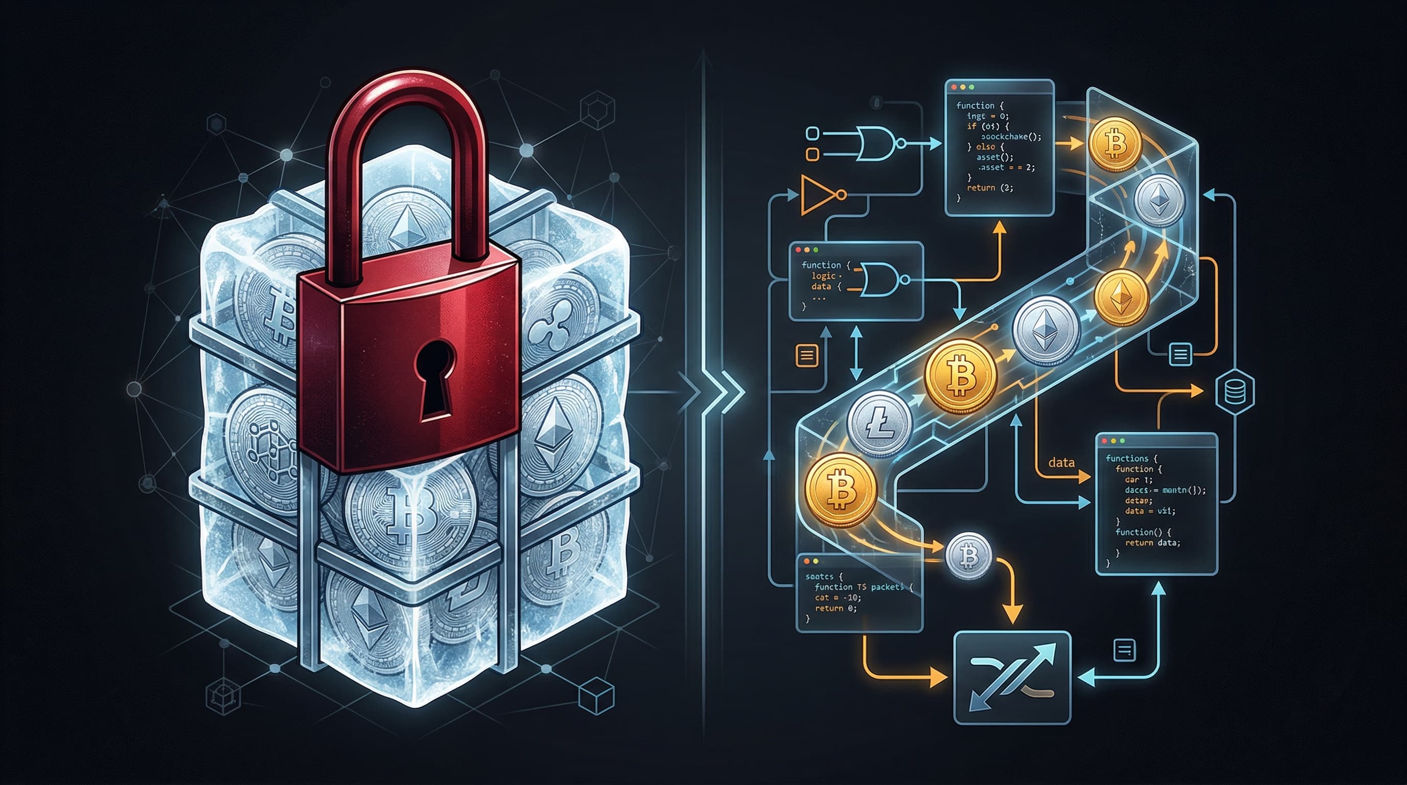 Side-by-side comparison of freezable vs non-freezable stablecoins by market cap