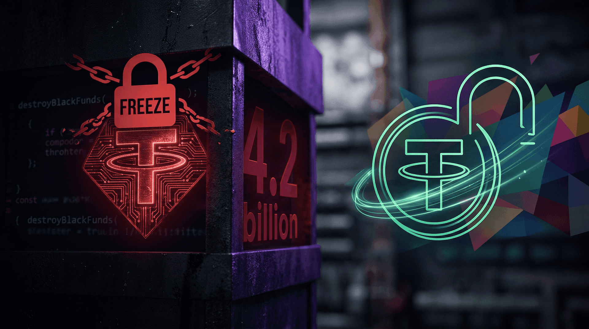 USDT and UPD logos side by side, separated by a freeze icon